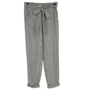 Max Studio Tapered Pants Linen Black Stripe High Rise Pull On Tie Belt Medium